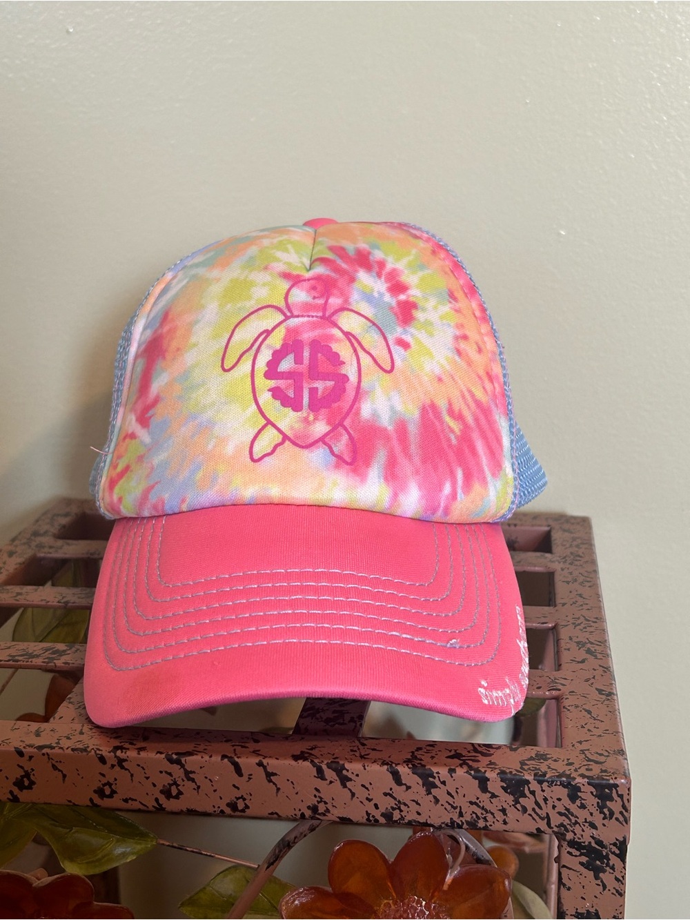 Simply Southern Sea Turtle Trucker Hat Tie Dye Pink Blue Mesh Back Adjustable Ca